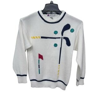 Vintage Quantum Sportswear Golf Acrylic Ivory Sweater Long Sleeve Men's Small